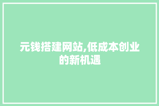 元钱搭建网站,低成本创业的新机遇 元钱搭建网站,低成本创业的新机遇 神马SEO