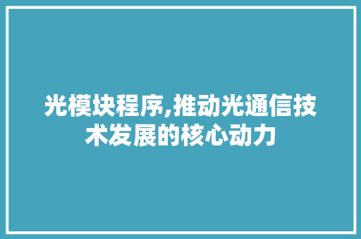 光模块程序,推动光通信技术发展的核心动力 光模块程序,推动光通信技术发展的核心动力 必应SEO