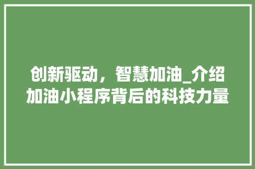 创新驱动，智慧加油_介绍加油小程序背后的科技力量