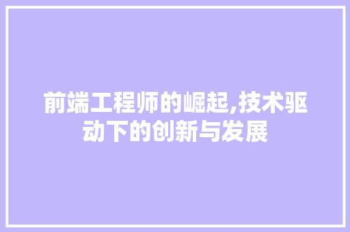 前端工程师的崛起,技术驱动下的创新与发展