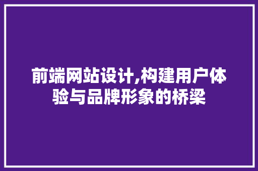 前端网站设计,构建用户体验与品牌形象的桥梁