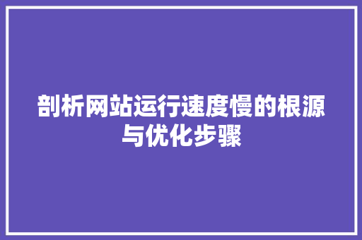 剖析网站运行速度慢的根源与优化步骤 必应SEO 剖析网站运行速度慢的根源与优化步骤 剖析网站运行速度慢的根源与优化步骤 必应SEO