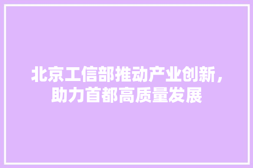 北京工信部推动产业创新，助力首都高质量发展
