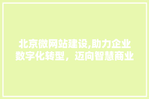 北京微网站建设,助力企业数字化转型，迈向智慧商业时代