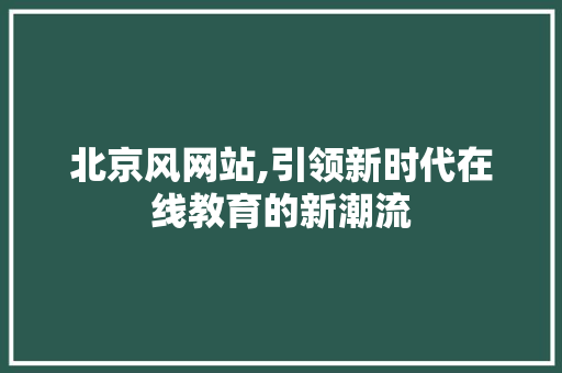 北京风网站,引领新时代在线教育的新潮流