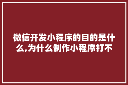 微信开发小程序的目的是什么,为什么制作小程序打不开。 微信开发小程序的目的是什么,为什么制作小程序打不开。 网站建设公司