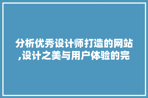 分析优秀设计师打造的网站,设计之美与用户体验的完美融合 分析优秀设计师打造的网站,设计之美与用户体验的完美融合 网站建设公司