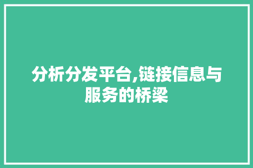 分析分发平台,链接信息与服务的桥梁