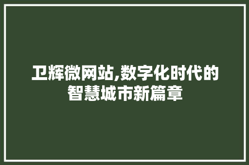 卫辉微网站,数字化时代的智慧城市新篇章