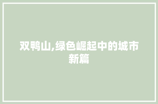 双鸭山,绿色崛起中的城市新篇