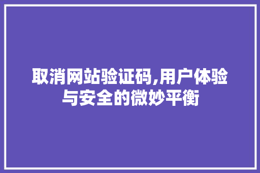 取消网站验证码,用户体验与安全的微妙平衡