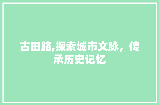 古田路,探索城市文脉，传承历史记忆