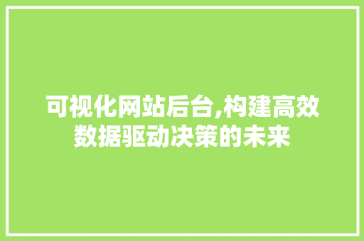 可视化网站后台,构建高效数据驱动决策的未来