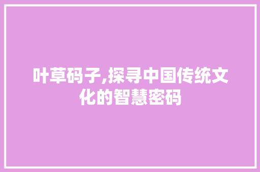 叶草码子,探寻中国传统文化的智慧密码