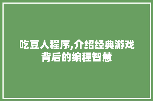 吃豆人程序,介绍经典游戏背后的编程智慧