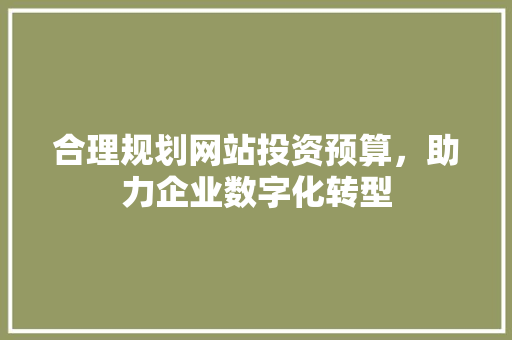 合理规划网站投资预算，助力企业数字化转型
