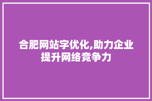 合肥网站字优化,助力企业提升网络竞争力