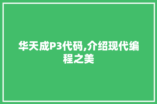 华天成P3代码,介绍现代编程之美 神马SEO