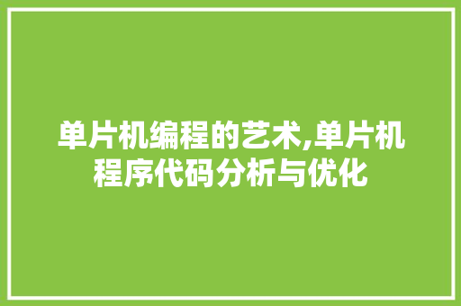 单片机编程的艺术,单片机程序代码分析与优化