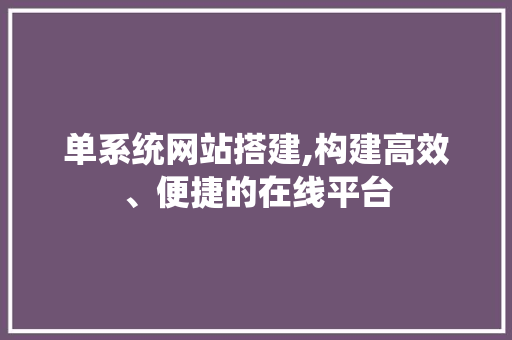 单系统网站搭建,构建高效、便捷的在线平台