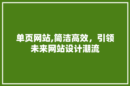 单页网站,简洁高效，引领未来网站设计潮流