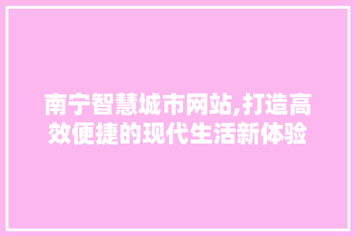 南宁智慧城市网站,打造高效便捷的现代生活新体验