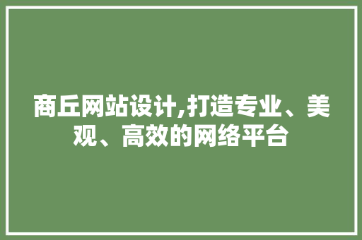 商丘网站设计,打造专业、美观、高效的网络平台