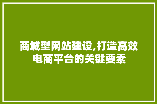 商城型网站建设,打造高效电商平台的关键要素