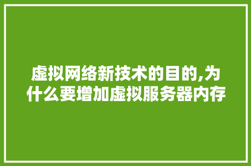虚拟网络新技术的目的,为什么要增加虚拟服务器内存。 神马SEO 虚拟网络新技术的目的,为什么要增加虚拟服务器内存。 虚拟网络新技术的目的,为什么要增加虚拟服务器内存。 神马SEO
