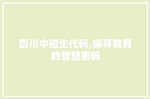 四川中招生代码,探寻教育的智慧密码