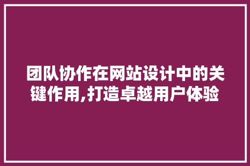 团队协作在网站设计中的关键作用,打造卓越用户体验的方法 团队协作在网站设计中的关键作用,打造卓越用户体验的方法 SEO关键词