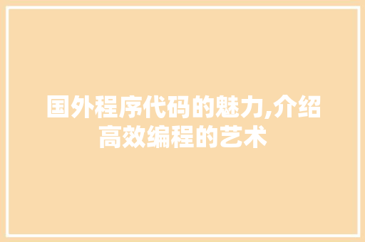 国外程序代码的魅力,介绍高效编程的艺术
