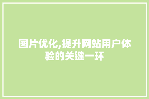 图片优化,提升网站用户体验的关键一环 图片优化,提升网站用户体验的关键一环 神马SEO