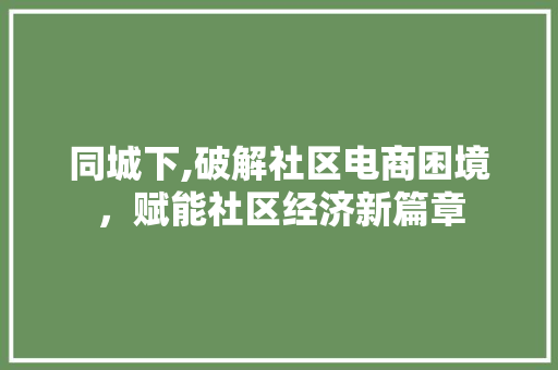 同城下,破解社区电商困境，赋能社区经济新篇章