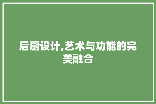 后厨设计,艺术与功能的完美融合