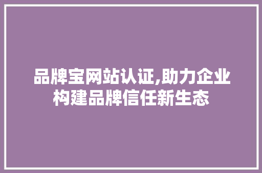 品牌宝网站认证,助力企业构建品牌信任新生态