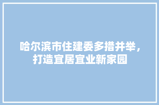 哈尔滨市住建委多措并举，打造宜居宜业新家园