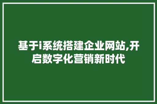 基于i系统搭建企业网站,开启数字化营销新时代 基于i系统搭建企业网站,开启数字化营销新时代 必应SEO