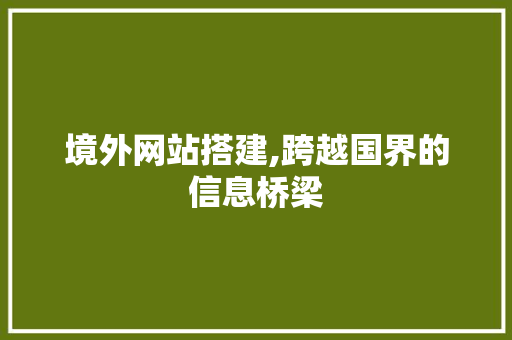 境外网站搭建,跨越国界的信息桥梁