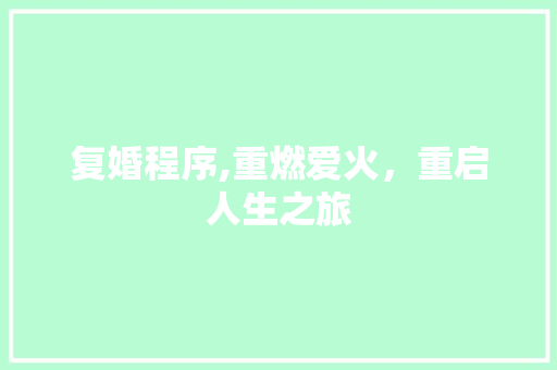 复婚程序,重燃爱火，重启人生之旅