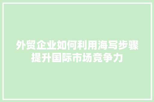 外贸企业如何利用海写步骤提升国际市场竞争力 外贸企业如何利用海写步骤提升国际市场竞争力 必应SEO