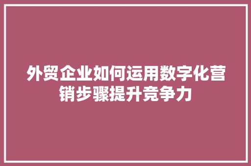 外贸企业如何运用数字化营销步骤提升竞争力 外贸企业如何运用数字化营销步骤提升竞争力 神马SEO
