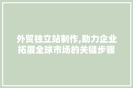 外贸独立站制作,助力企业拓展全球市场的关键步骤 外贸独立站制作,助力企业拓展全球市场的关键步骤 搜狗SEO