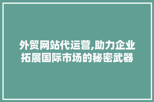 外贸网站代运营,助力企业拓展国际市场的秘密武器 外贸网站代运营,助力企业拓展国际市场的秘密武器 必应SEO
