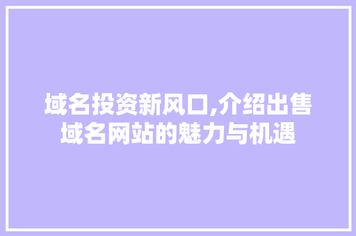 域名投资新风口,介绍出售域名网站的魅力与机遇 域名投资新风口,介绍出售域名网站的魅力与机遇 必应SEO