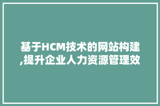 基于HCM技术的网站构建,提升企业人力资源管理效率的利器 基于HCM技术的网站构建,提升企业人力资源管理效率的利器 神马SEO