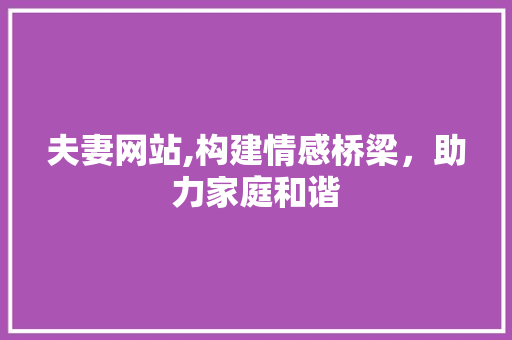 夫妻网站,构建情感桥梁，助力家庭和谐 夫妻网站,构建情感桥梁，助力家庭和谐 网站建设公司