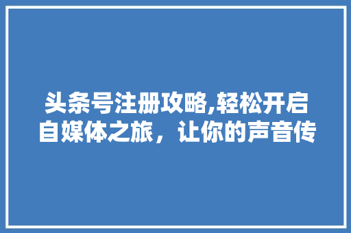 头条号注册攻略,轻松开启自媒体之旅，让你的声音传遍全网！