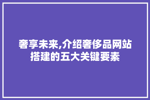 奢享未来,介绍奢侈品网站搭建的五大关键要素