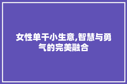 女性单干小生意,智慧与勇气的完美融合